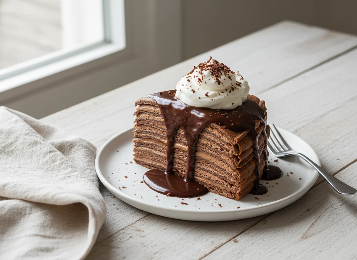 Chocolate Crepe Cake Slice photo