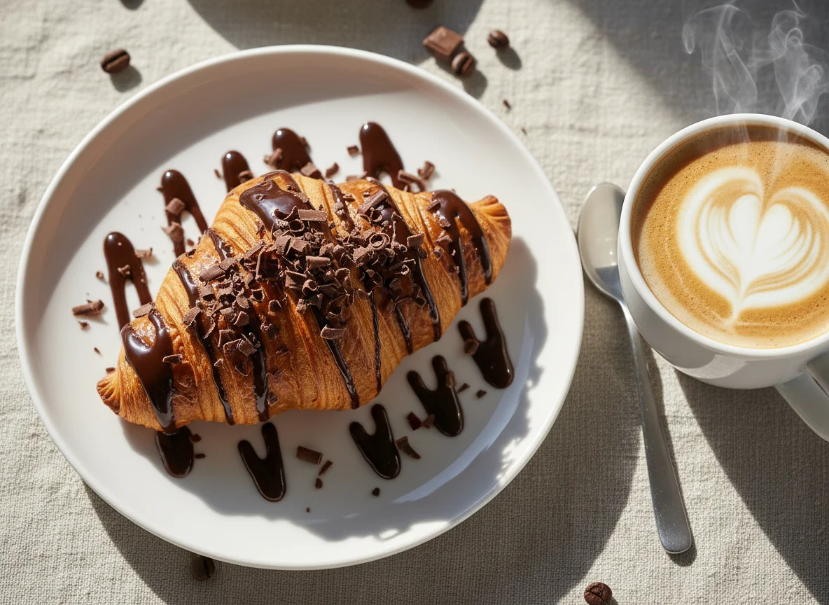 Chocolate Croissant and Coffee with Milk photo
