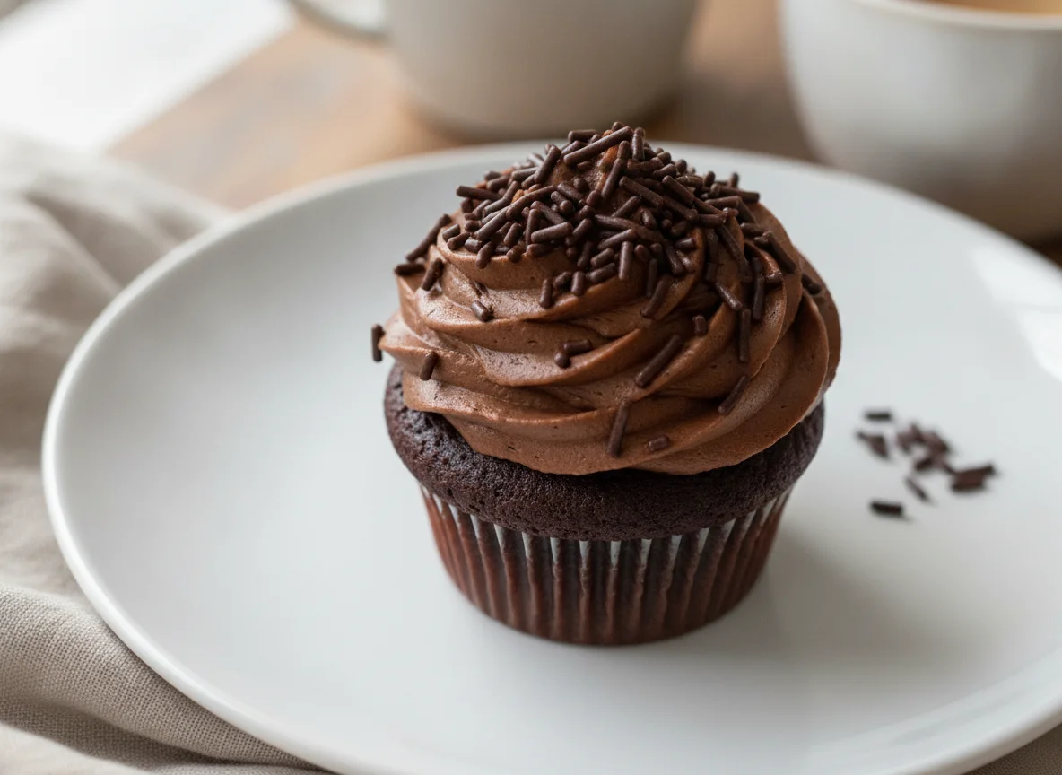 Chocolate Cupcake with Frosting and Sprinkles photo
