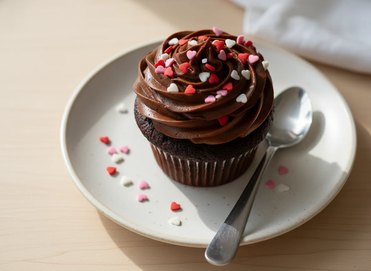 Chocolate Cupcake with Heart Sprinkles photo