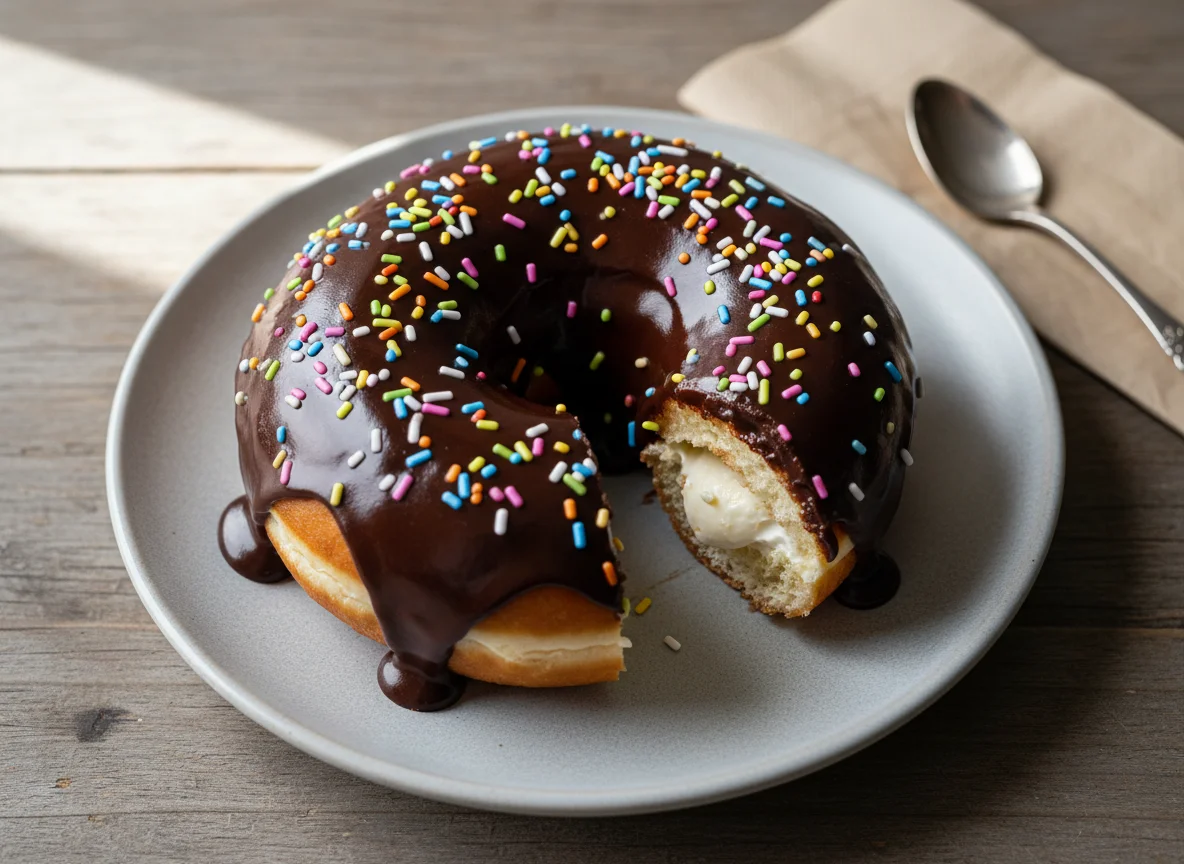 Chocolate Frosted Donut with Cream Filling photo