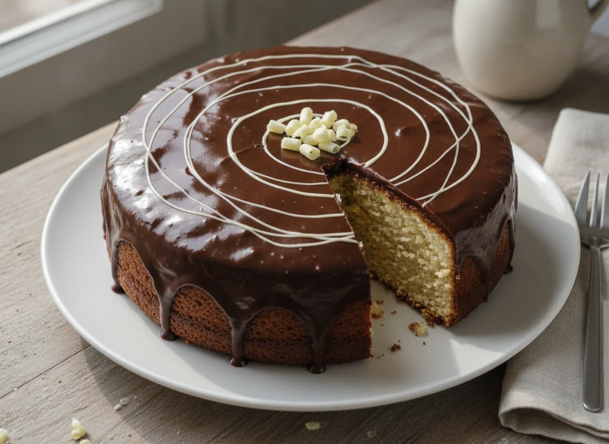 Chocolate glazed sponge cake photo