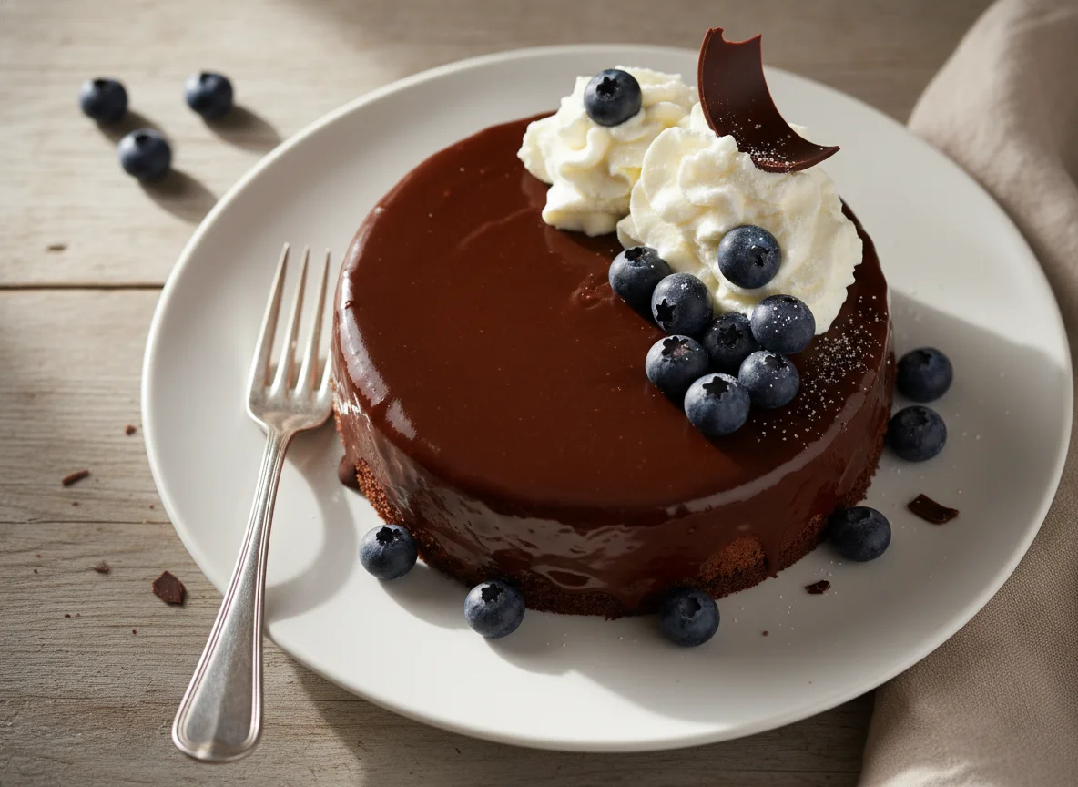 Chocolate Mousse Cake with Berries and Whipped Cream photo