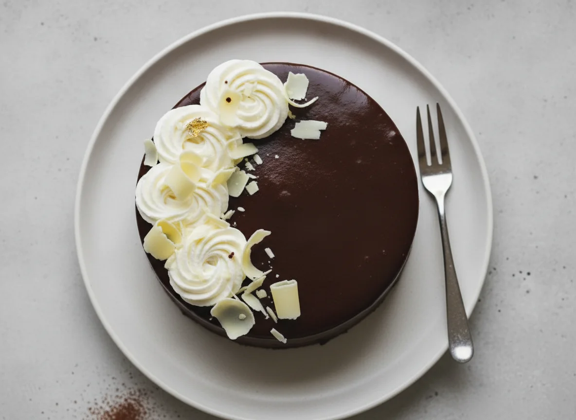 Chocolate mousse cake with whipped cream photo