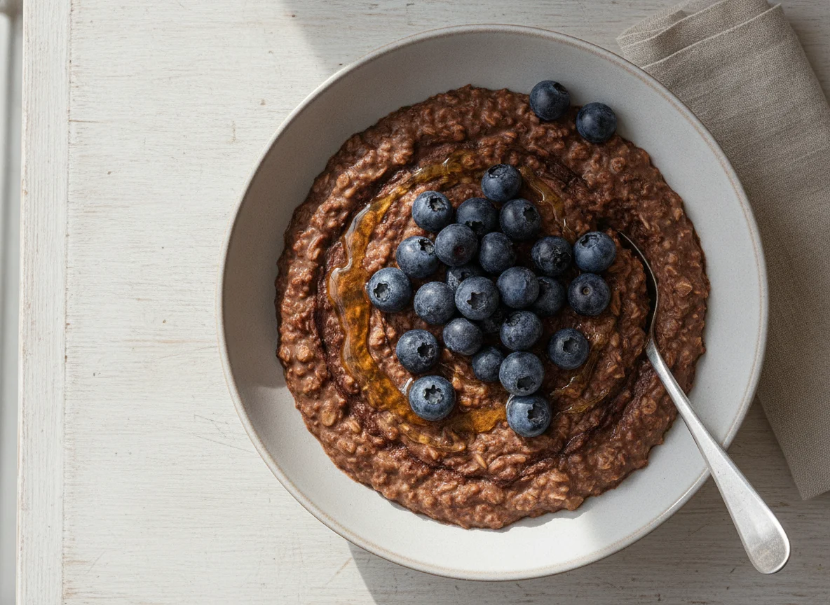Chocolate Oatmeal with Blueberries photo