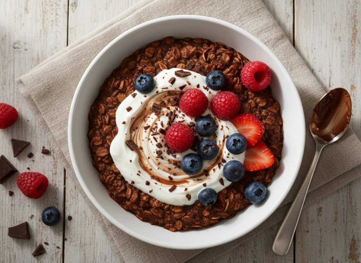 Chocolate overnight oatmeal bowl photo