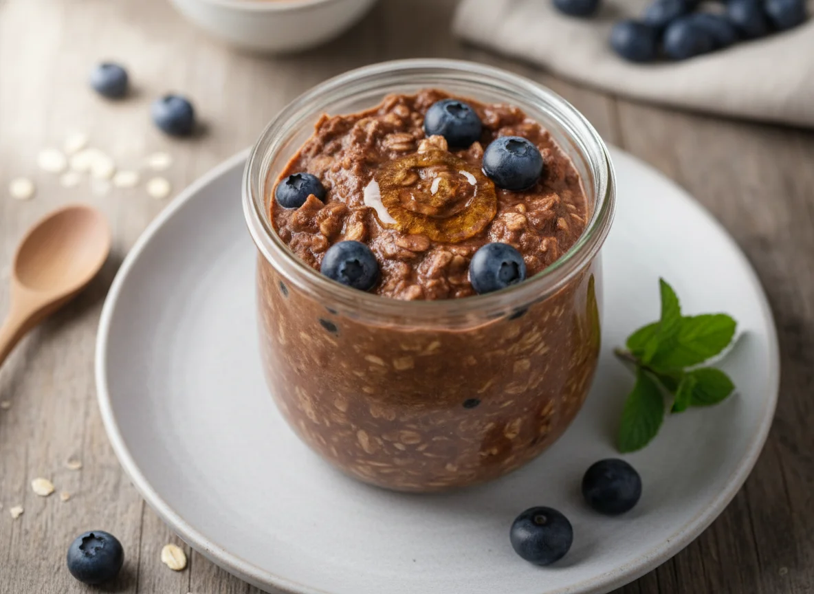 Chocolate Overnight Oats with Blueberries photo