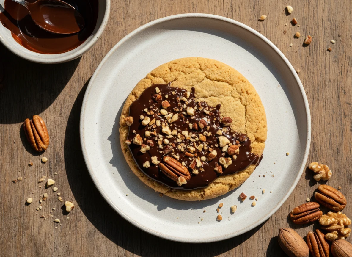 Chocolate-dipped shortbread cookie with nuts photo