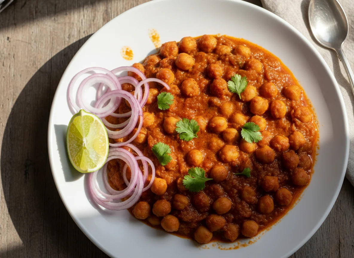 Chole (Chickpea Curry) with Onion and Lime photo