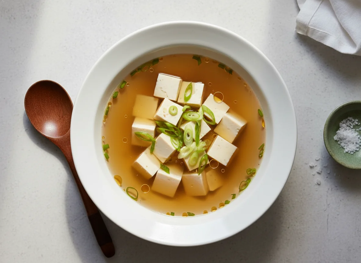Clear Broth Soup with Tofu and Scallions photo