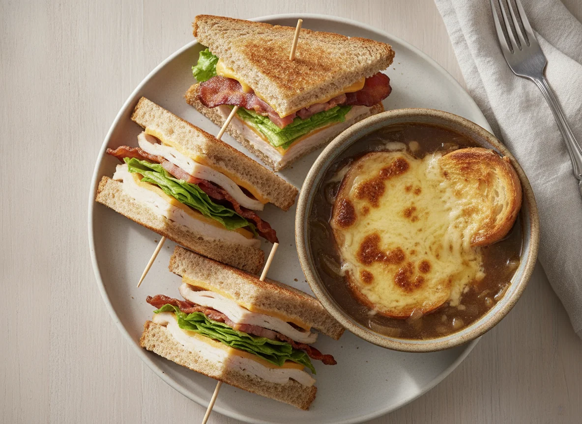 Club Sandwich with French Onion Soup photo