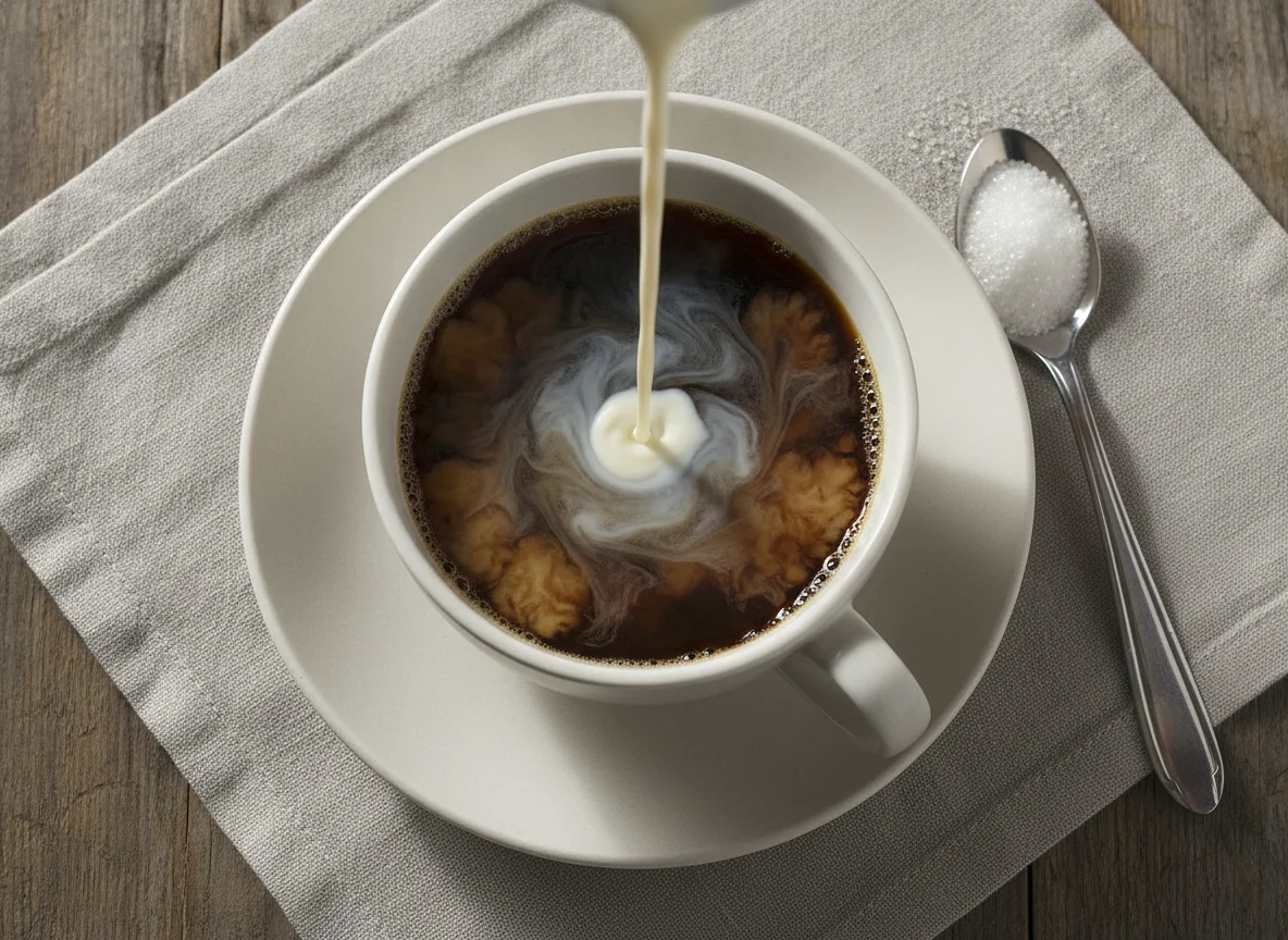 Coffee with cream and sugar photo