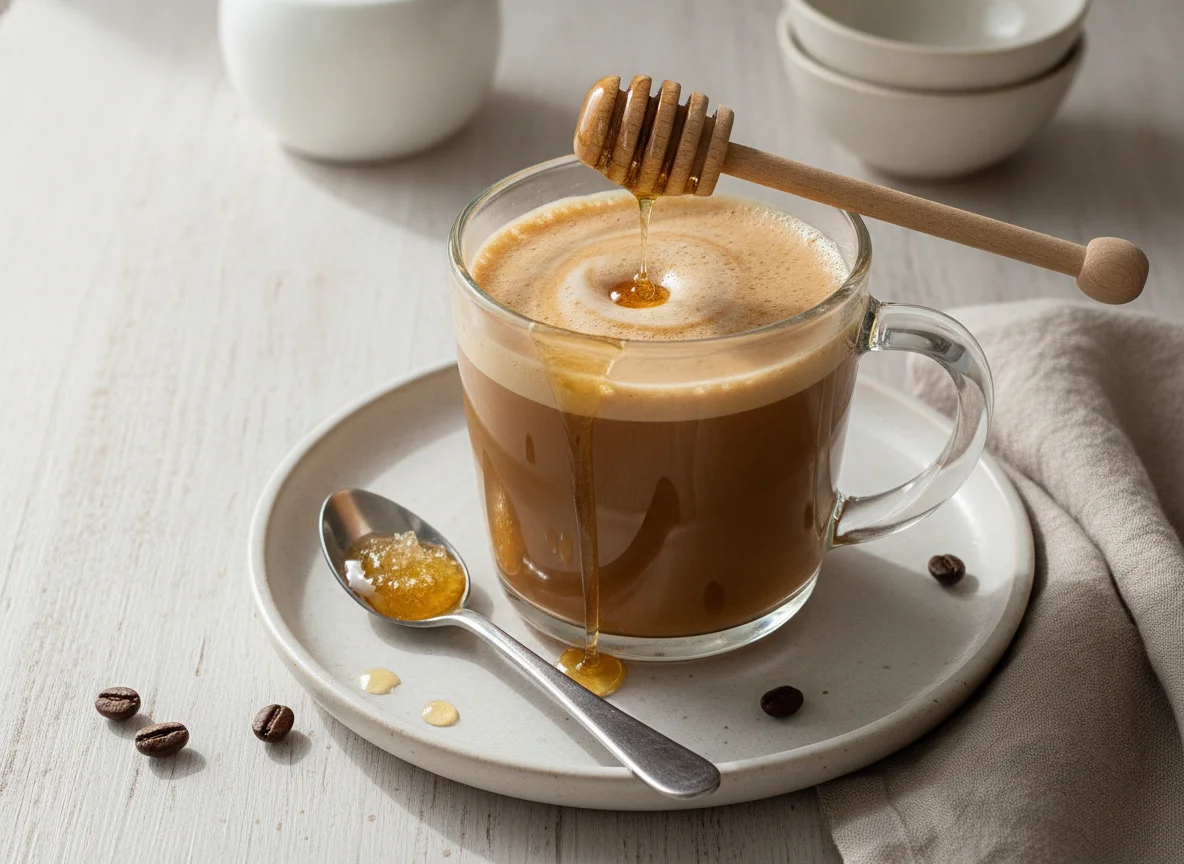 Coffee with milk and honey photo