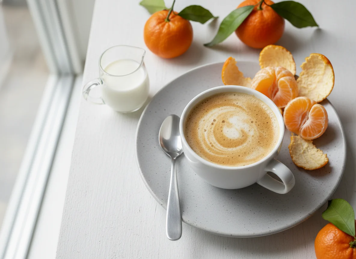 Coffee with Milk and Mandarins photo