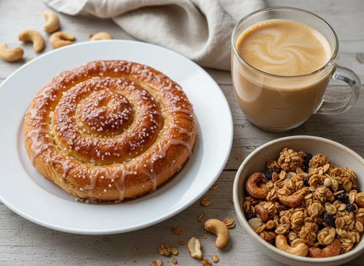 Coffee with pastry and nuts photo