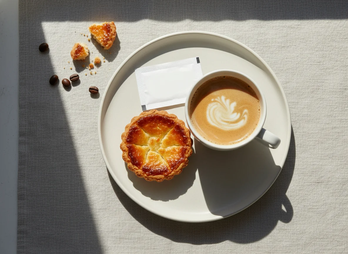 Coffee with tartlet and sugar photo