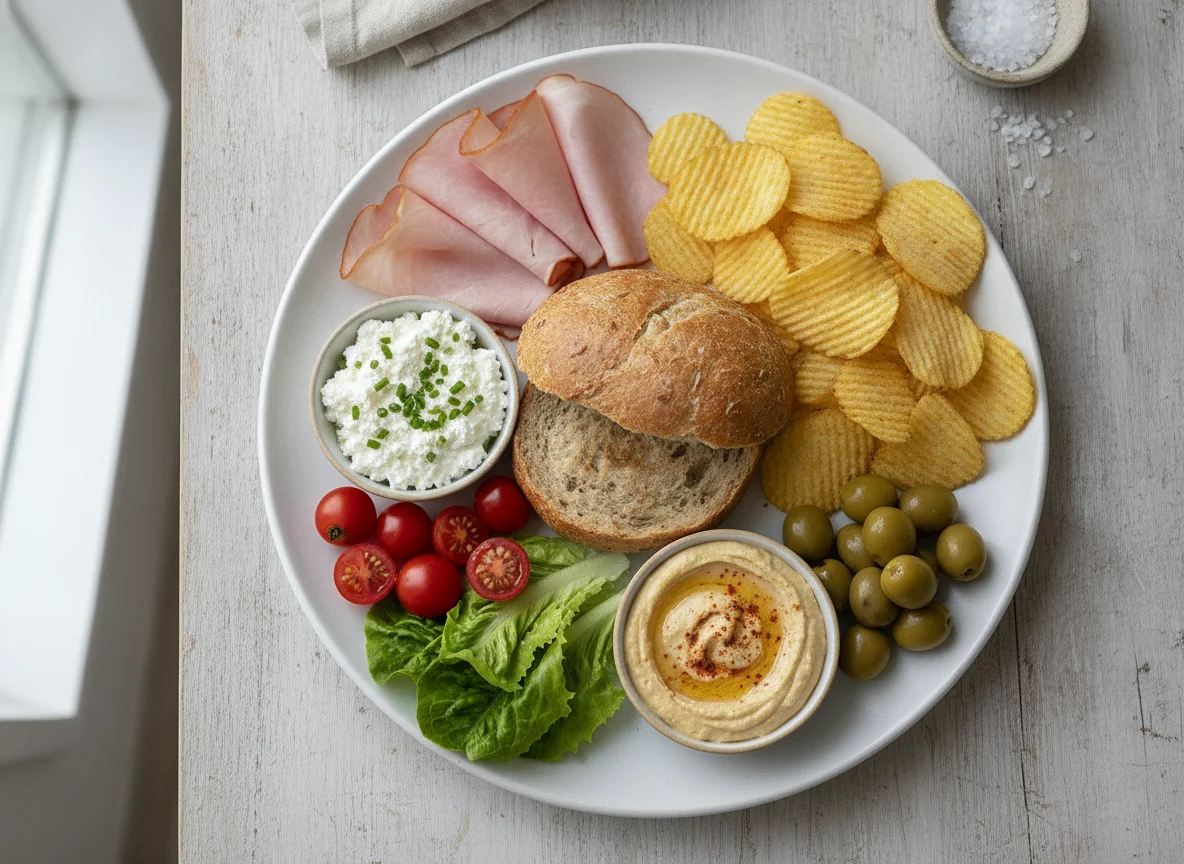 Cold Deli Platter with Bread and Crisps photo