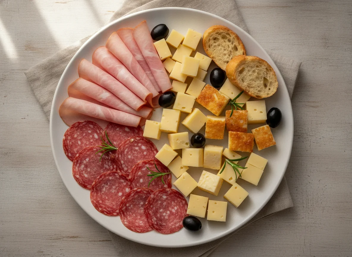 Cold meat and cheese platter photo