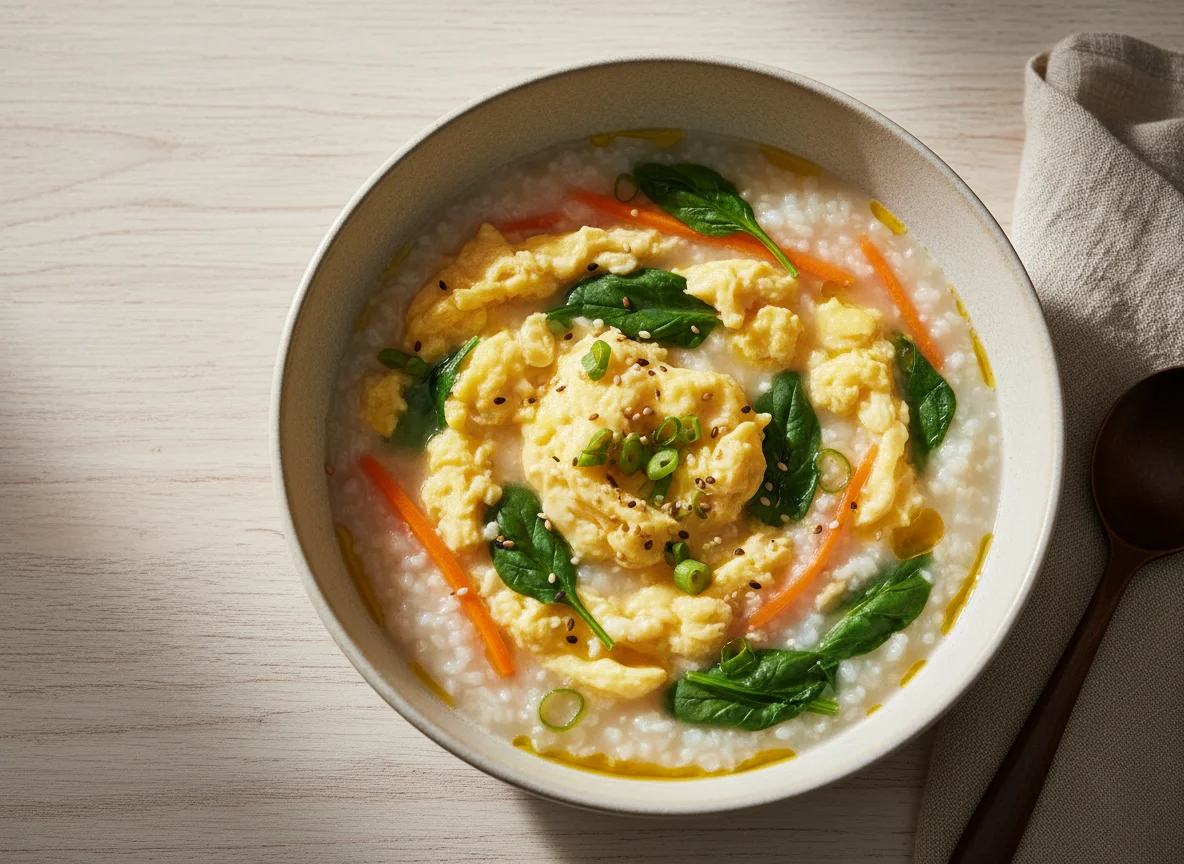 Congee with Scrambled Eggs and Vegetables photo