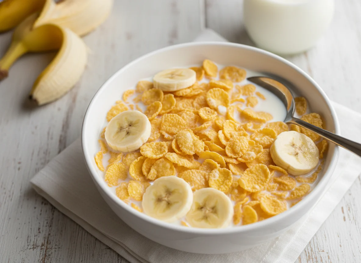 Corn Flakes with Milk and Banana photo