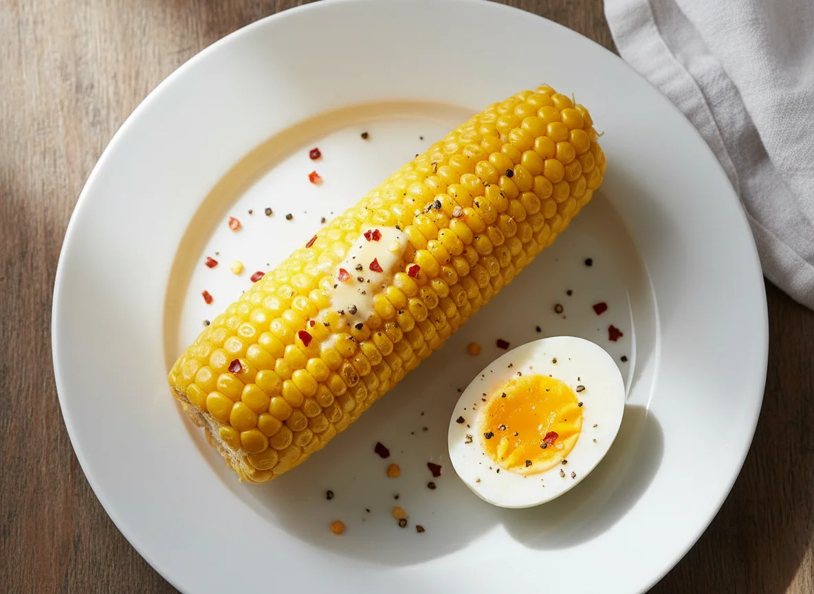 Corn on the Cob and Hard-Boiled Egg photo