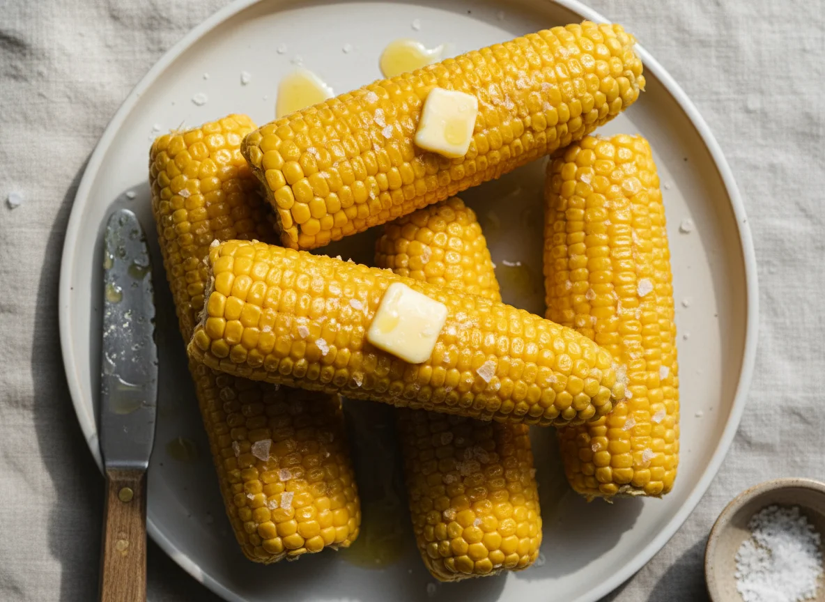Corn on the cob with butter and salt photo