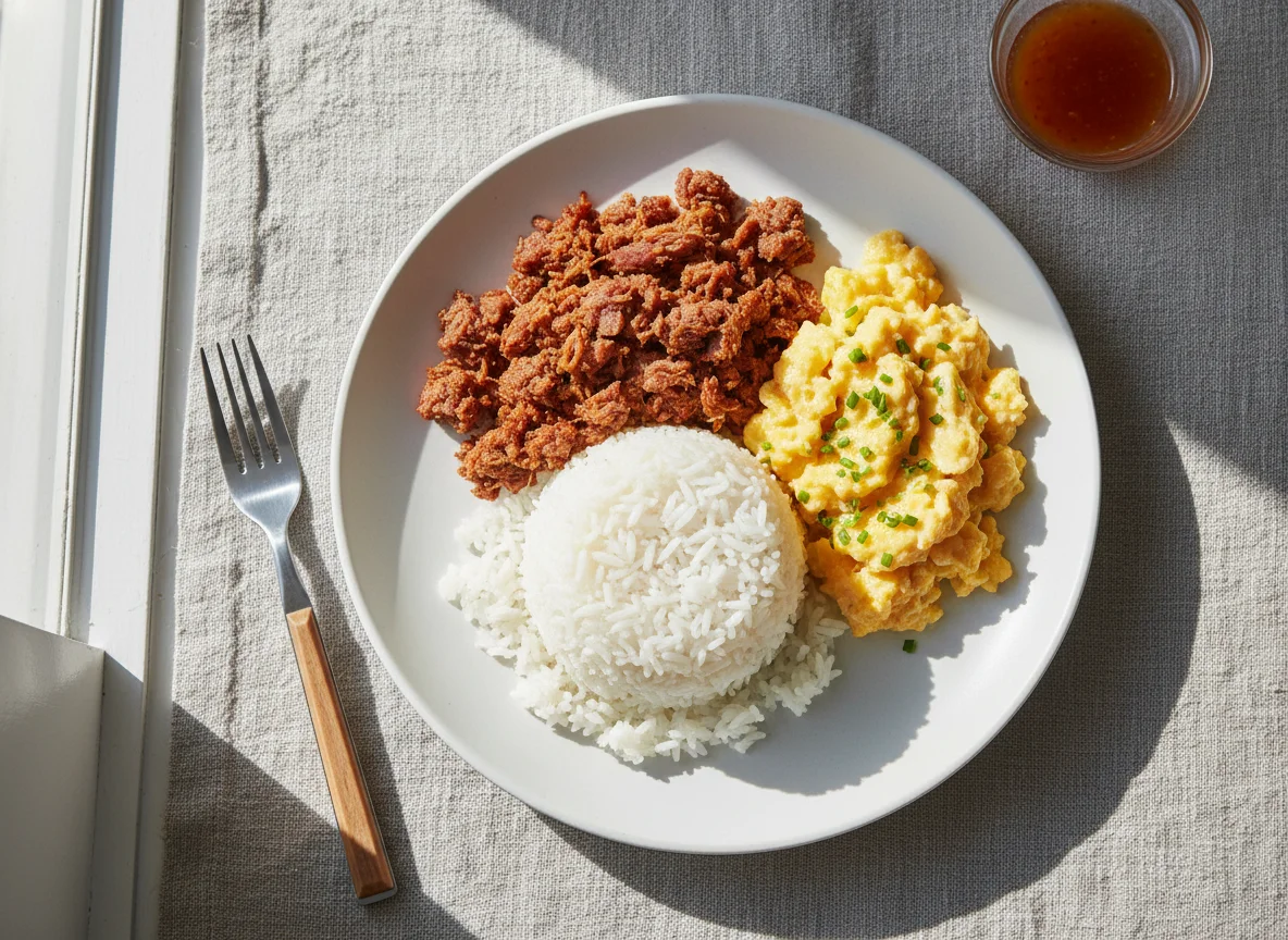 Corned Beef, Eggs, and Rice Meal photo