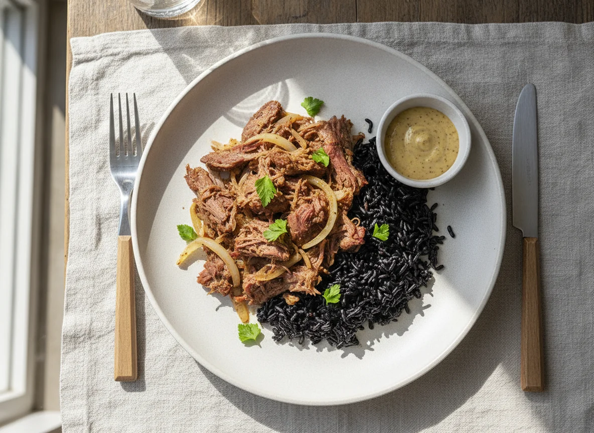Corned Beef with Black Shirataki Rice photo