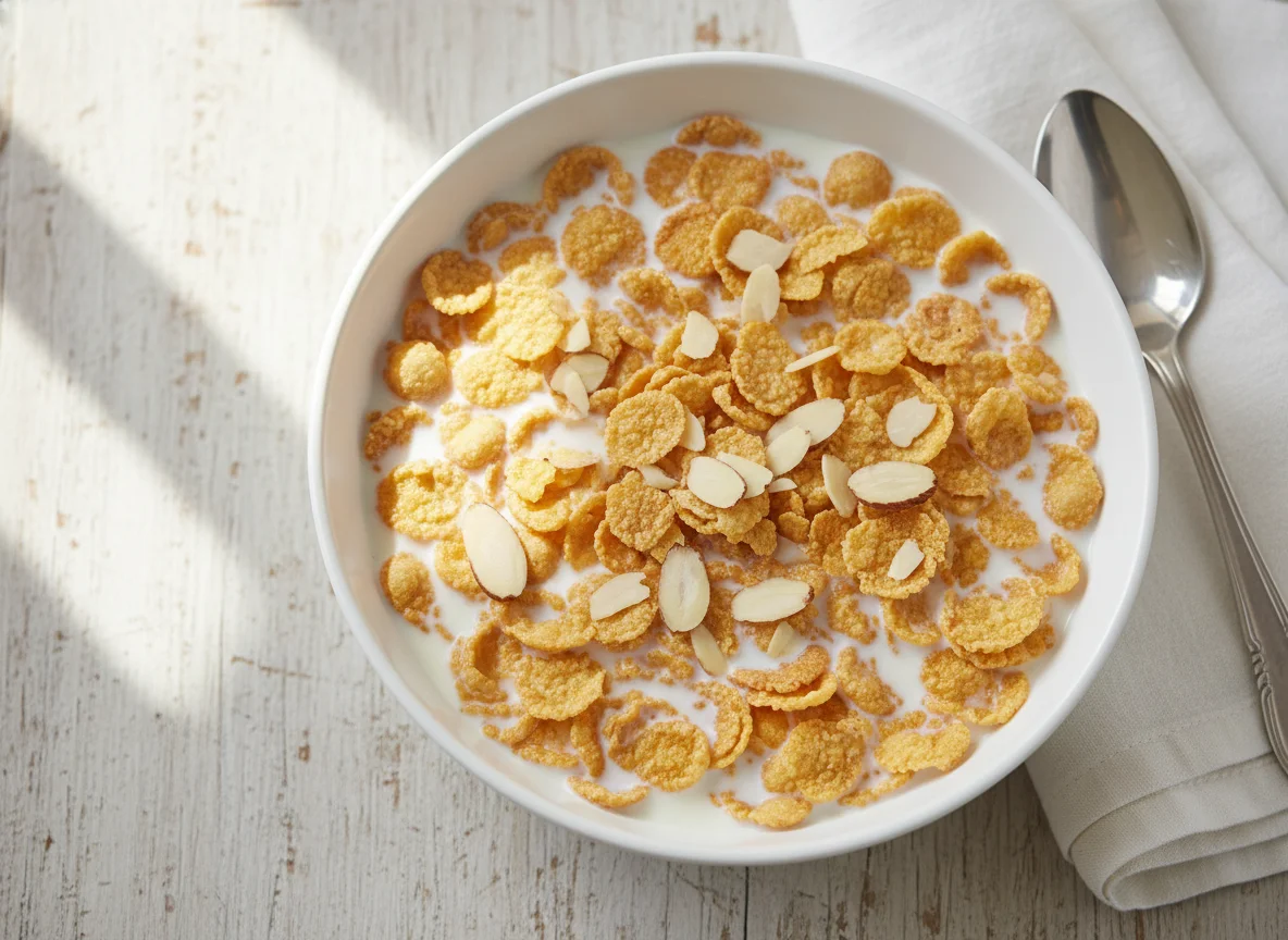 Cornflakes with Milk and Almonds photo