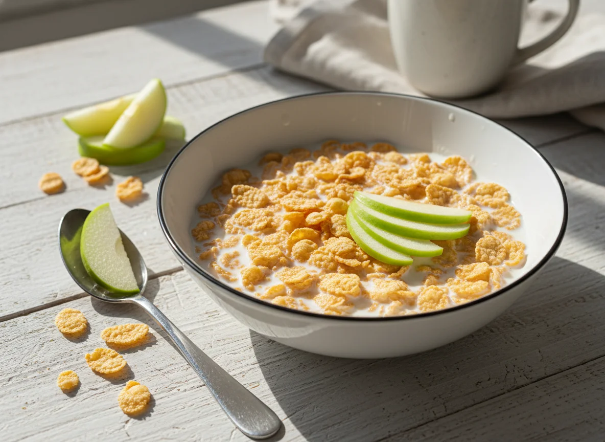 Cornflakes with Milk and Apple photo