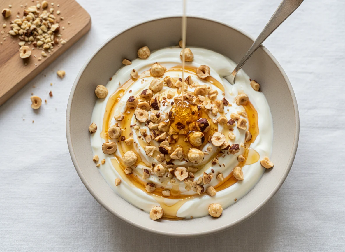 Cottage Cheese and Yogurt with Hazelnuts and Honey photo