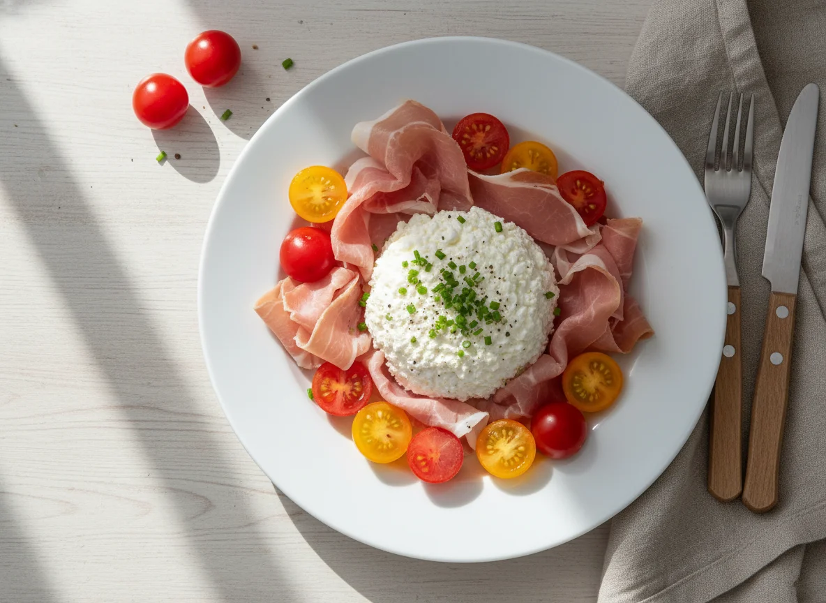 Cottage Cheese, Ham and Cherry Tomatoes photo