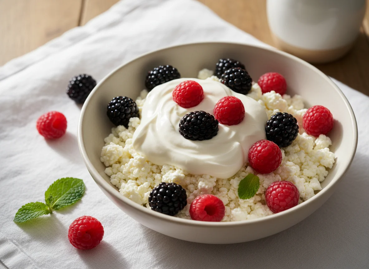 Cottage Cheese with Berries and Cream photo