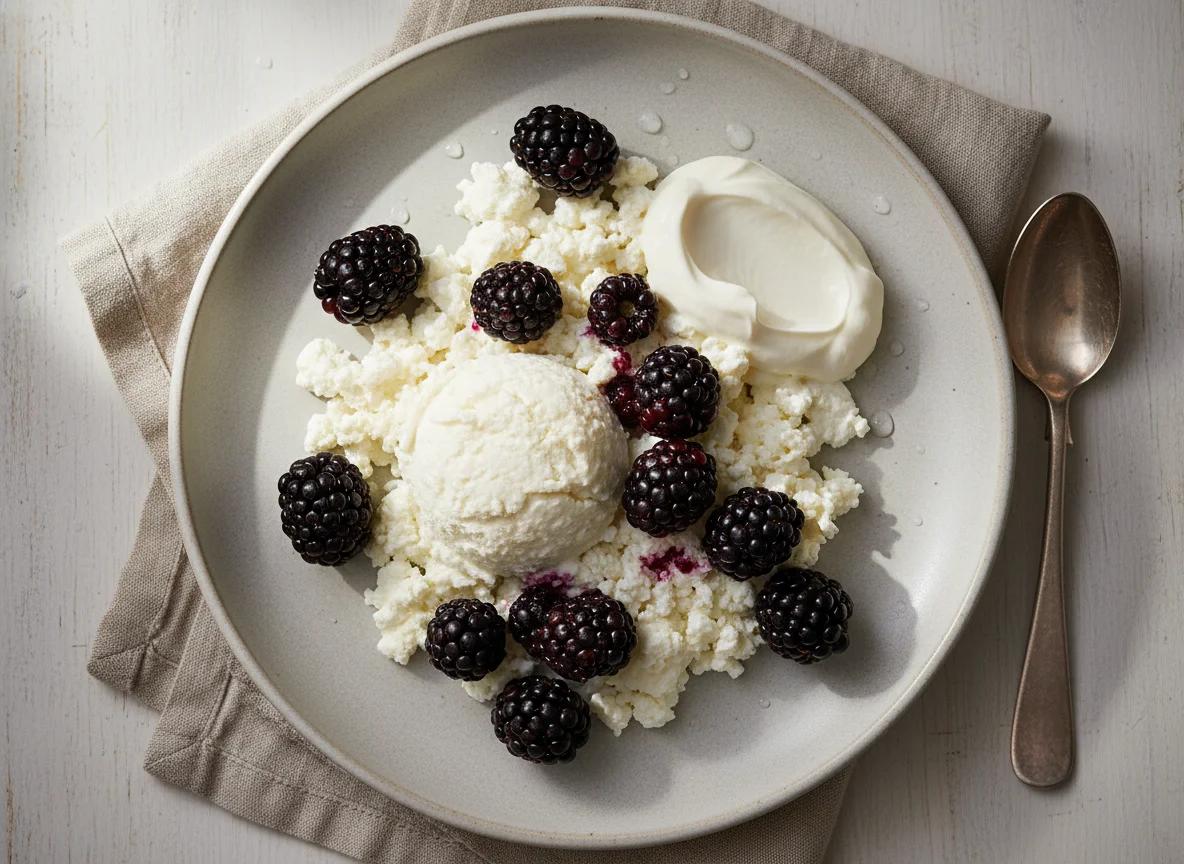 Cottage Cheese with Blackberries and Sour Cream photo