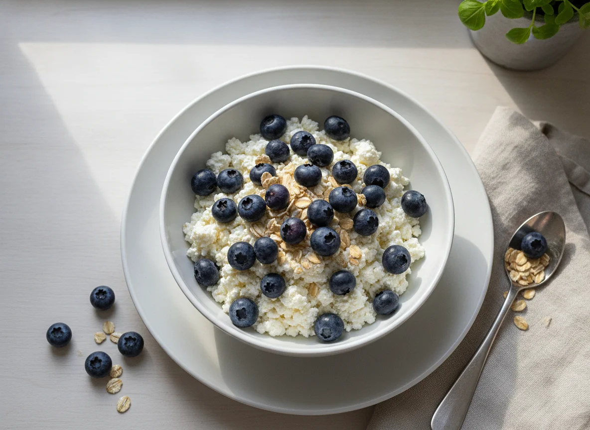 Cottage cheese with blueberries and oats photo