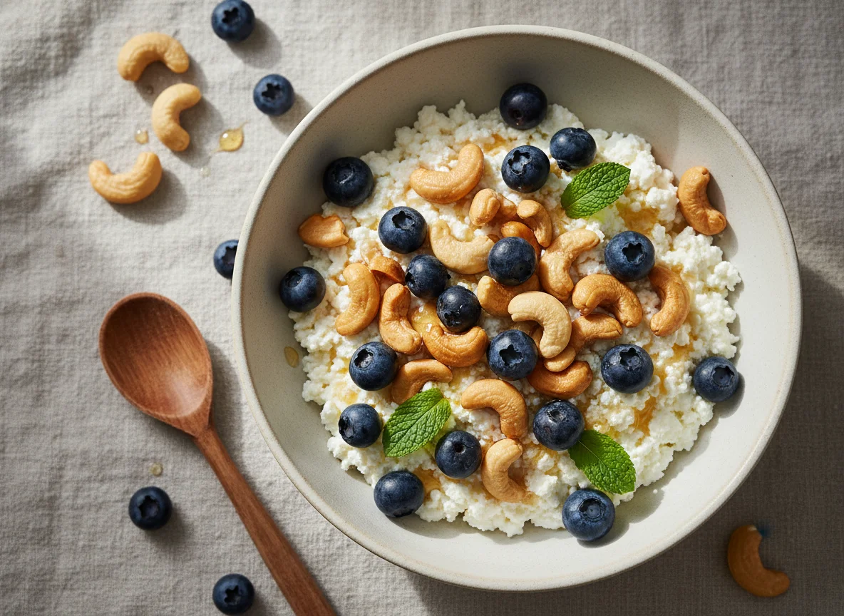 Cottage Cheese with Nuts and Berries photo