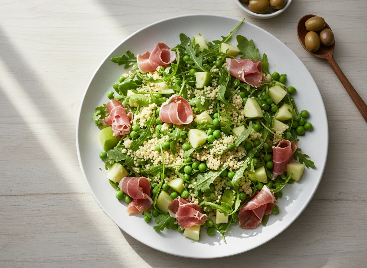 Couscous and Arugula Salad with Apple and Peas photo