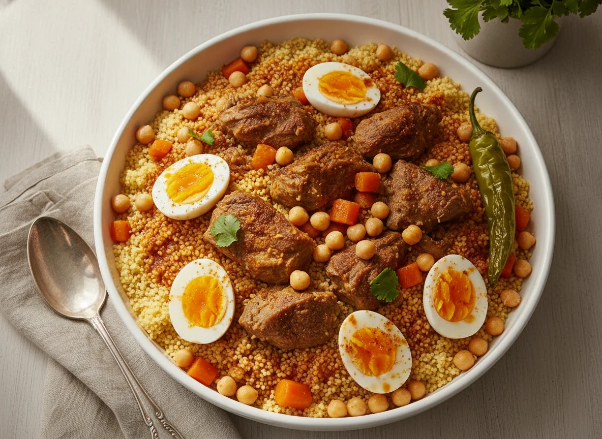 Couscous with Lamb, Eggs, and Vegetables photo