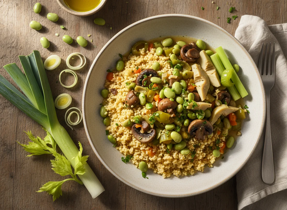 Couscous with Vegetable Stew and Fresh Vegetables photo