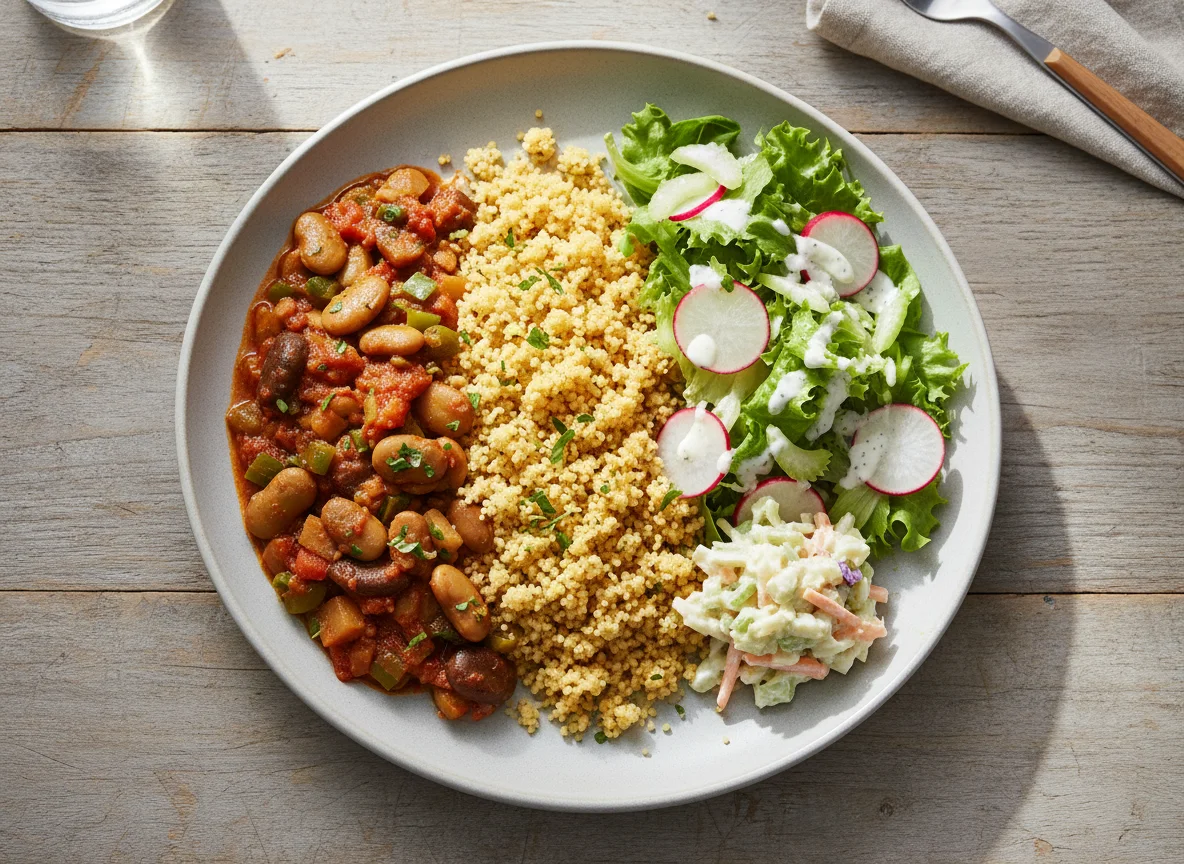 Couscous with Vegetable Stew and Salad photo