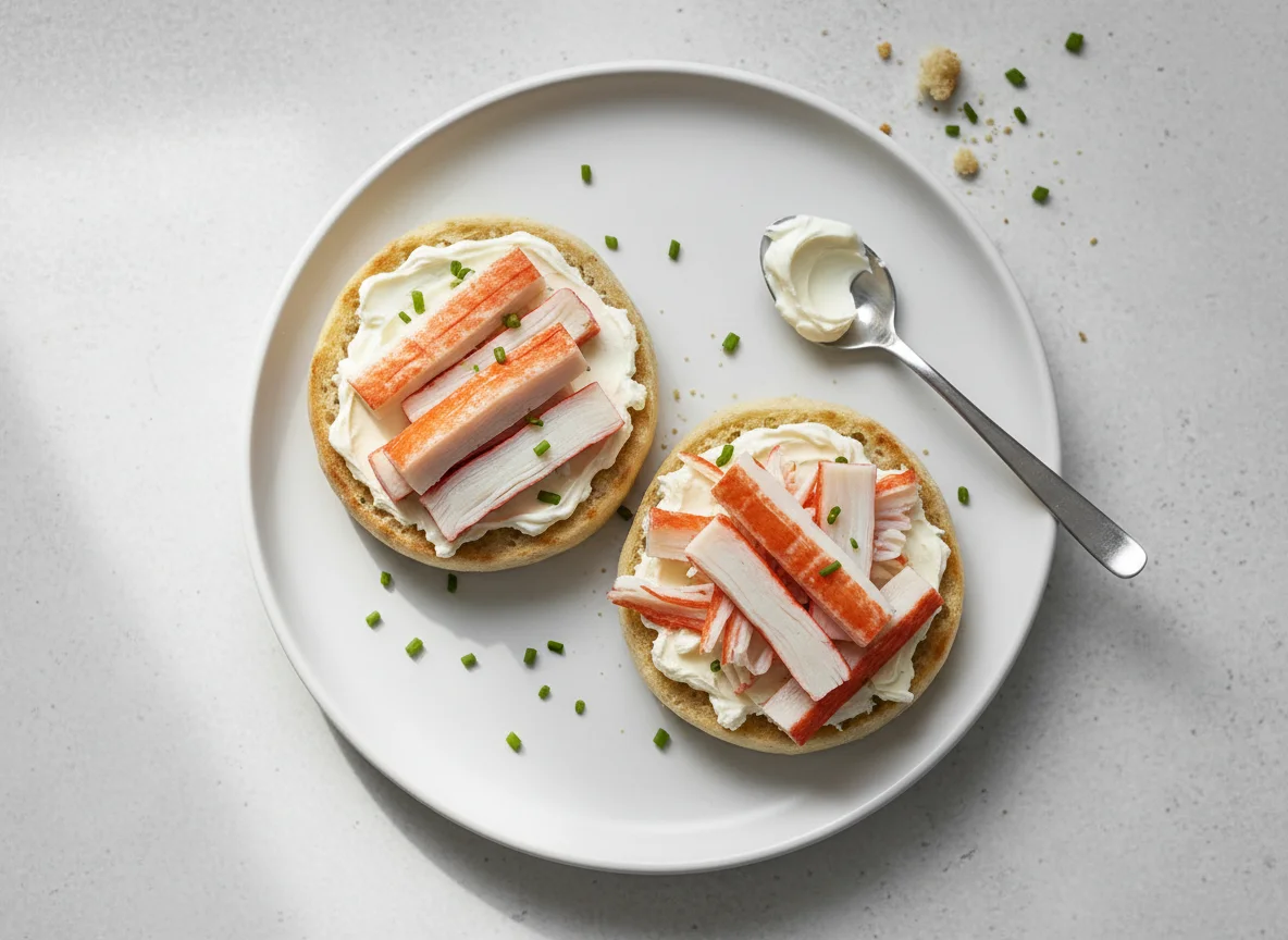 Crab Sticks and Toasted Muffins with Cream Cheese photo