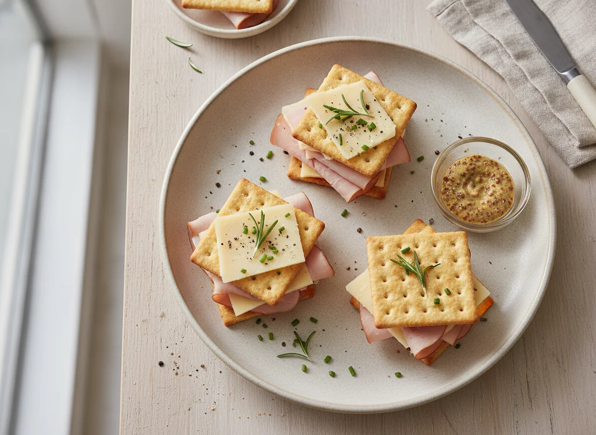 Cracker sandwich with turkey and cheese photo