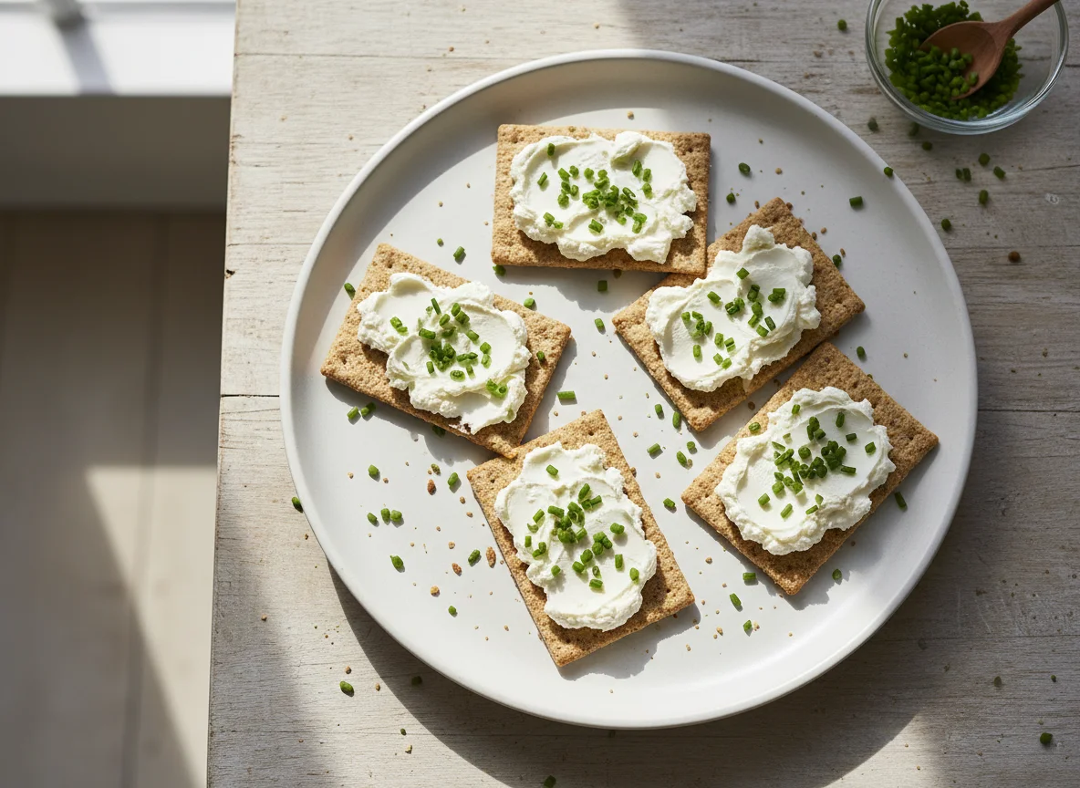 Cracker with Cream Cheese and Chives photo