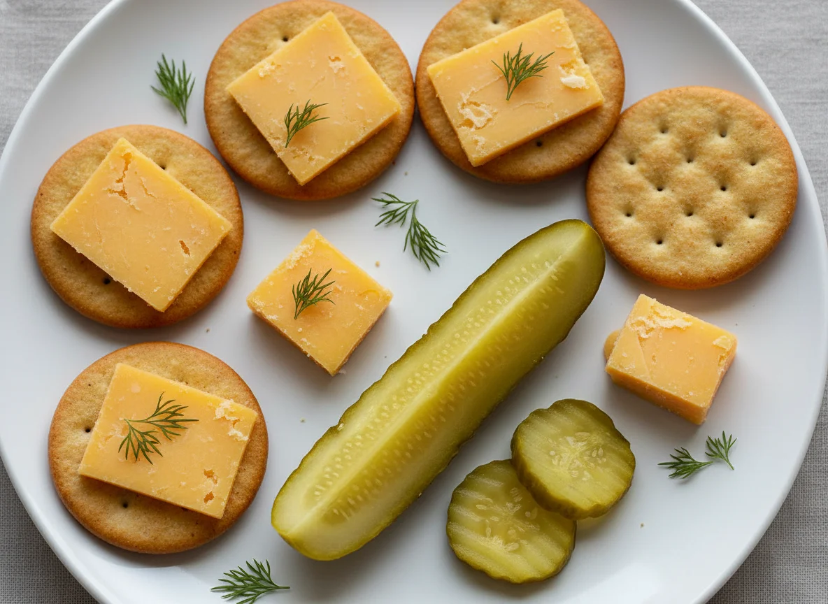 Crackers with Cheese and Pickle photo