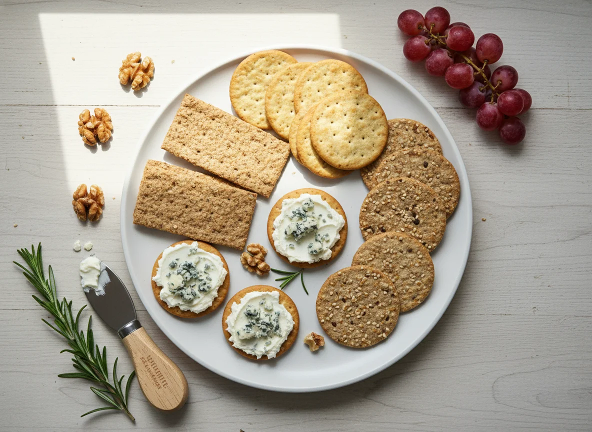 Crackers with Cream Cheese and Blue Cheese photo