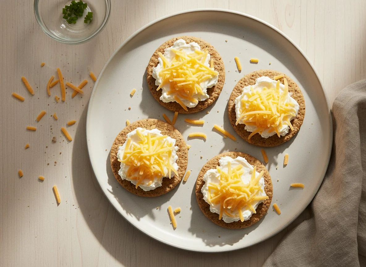 Crackers with Cream Cheese and Shredded Cheddar photo