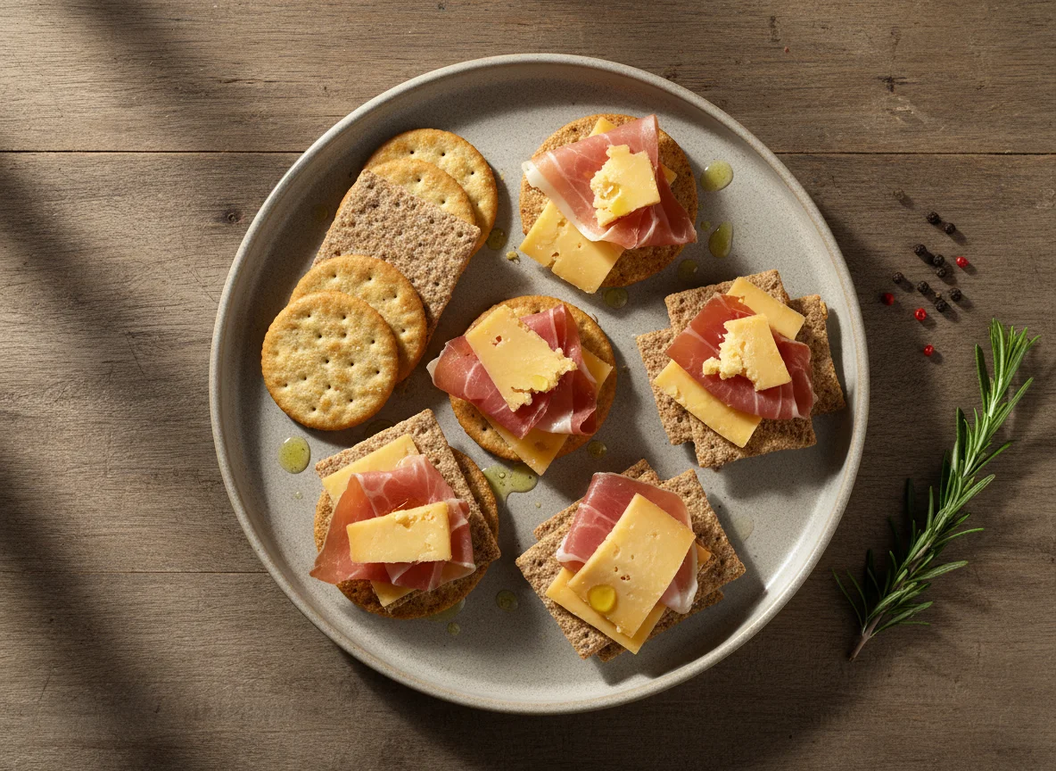 Crackers with Ham and Cheese photo