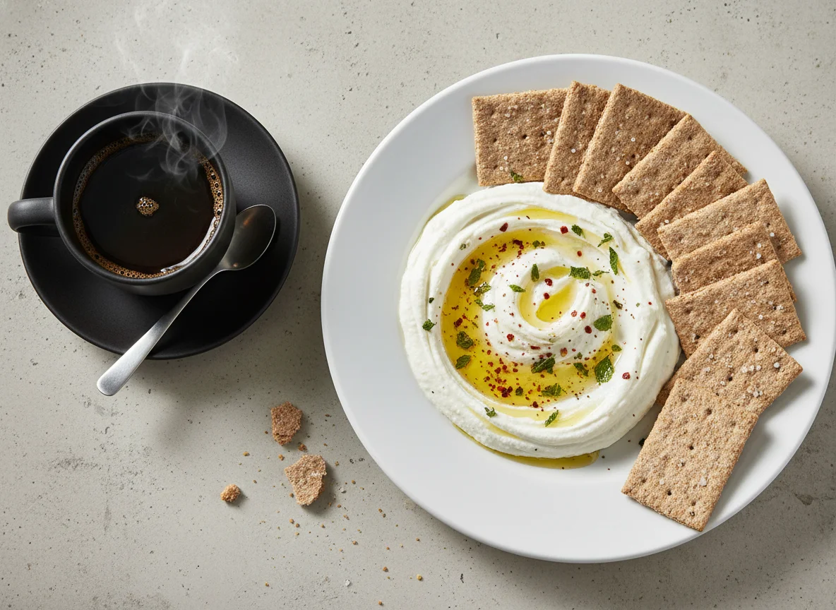 Crackers with Labneh and Coffee photo