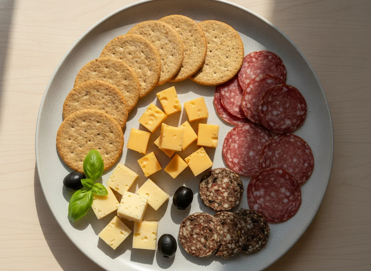 Crackers with Salami and Cheese photo