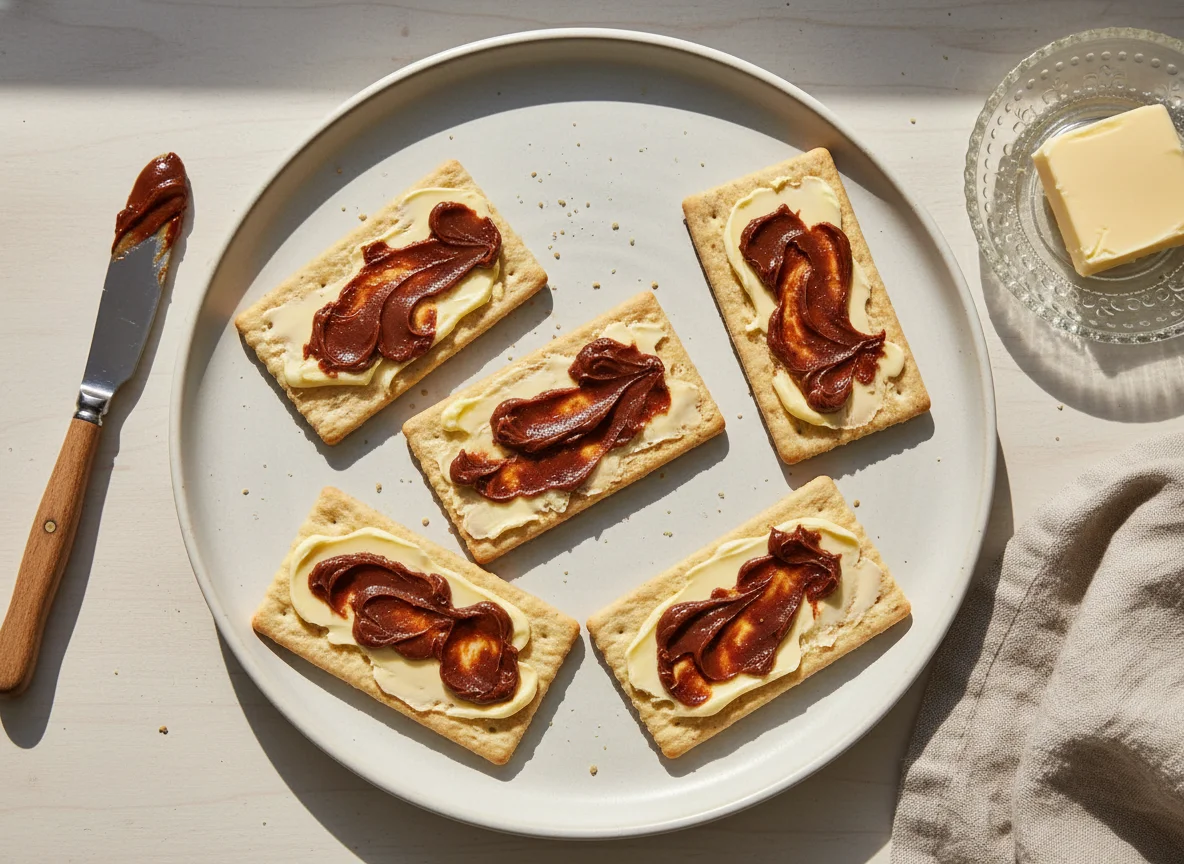 Cream crackers with butter and yeast extract photo